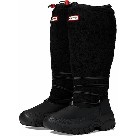NEW HUNTER women's wanderer tall sherpa snow boot in black - Picture 1 of 4